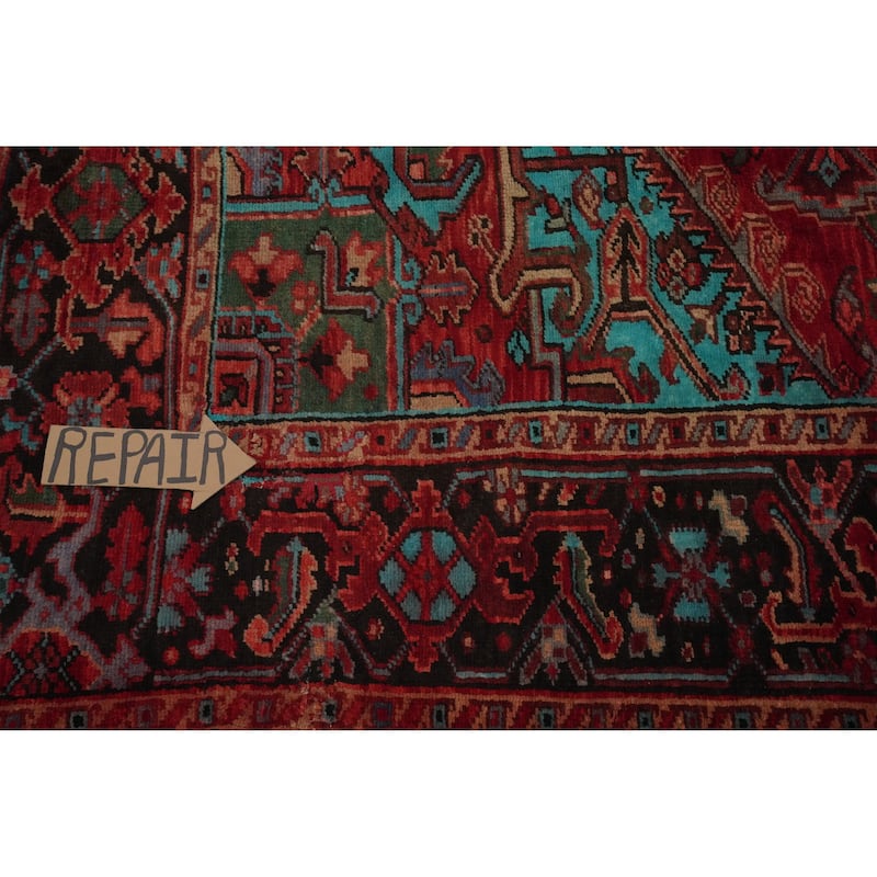Hand Knotted Oriental 100% Wool Carpet Traditional Medallion Red Heriz Area Rug - 11' 0'' X 8' 2''