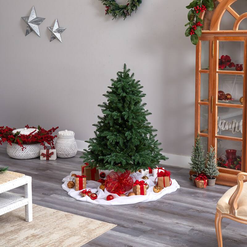5’ Pre-Lit Flocked North Carolina Fir Artificial Christmas Tree, Warm White Lights - 5 Foot