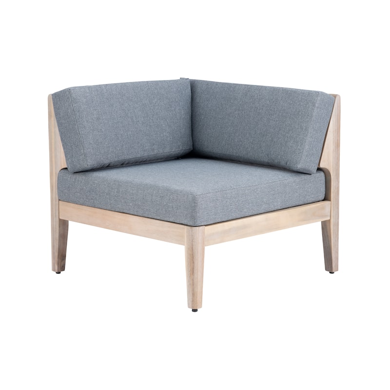 Sayre Outdoor Acacia Corner Chair with Cushion