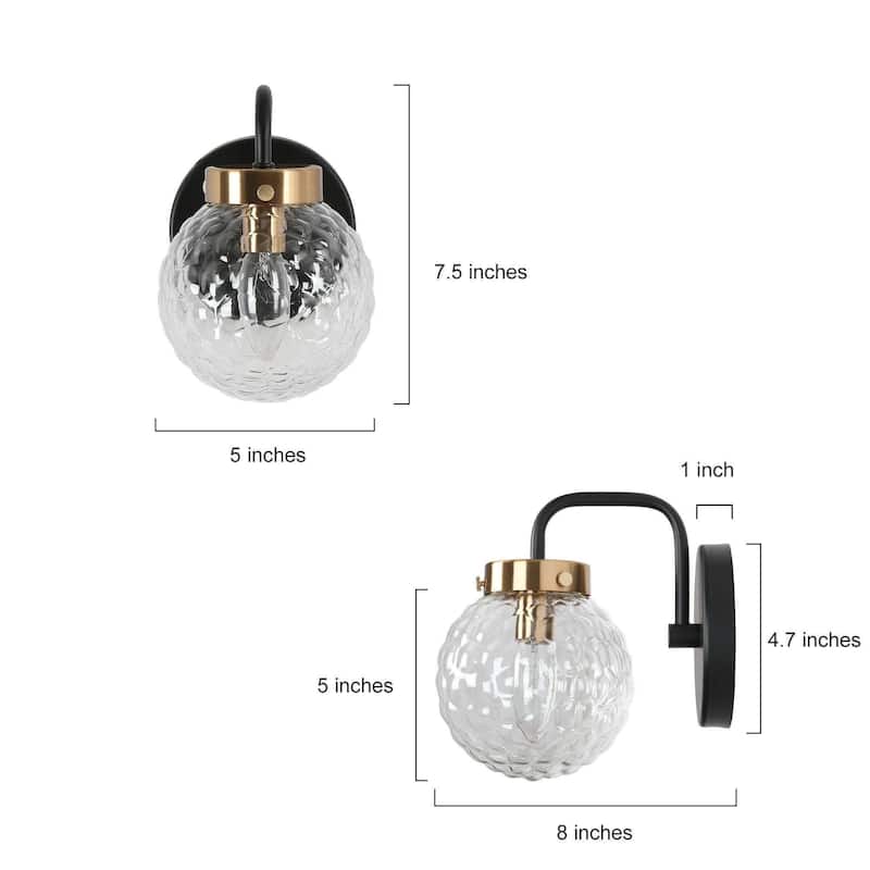Modern Farmhouse Black Gold 1-Light Wall Sconces Globe Bathroom Vanity Lights - Light fixture: W 5" x D 8" x H 7.5"