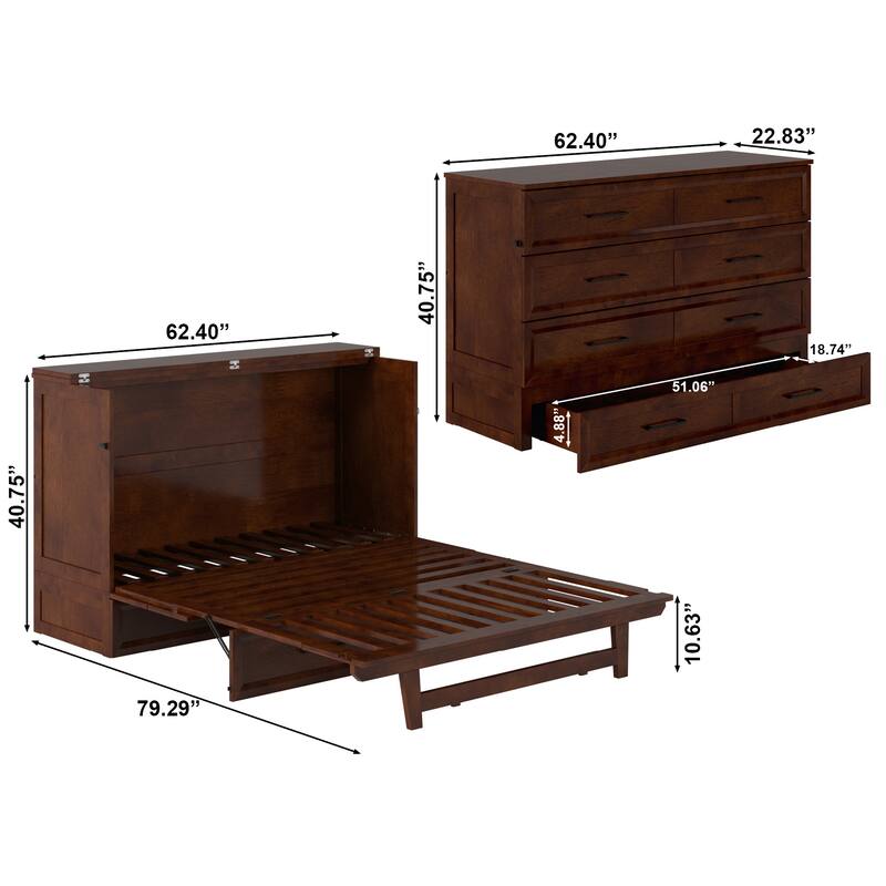 Tucson Murphy Bed Chest with 6" Mattress, Drawer & Built-in Charger