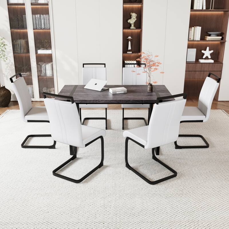 Modern Dining Set with Rectangular MDF Black Table & High Back C-shaped Tube Chairs
