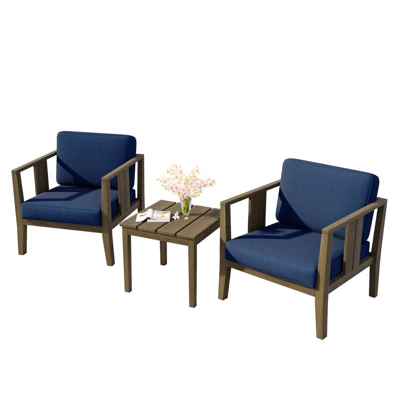 Teak Wood Upholstery Water-resistant Outdoor Armchair and Side Table Set (Set of 3)