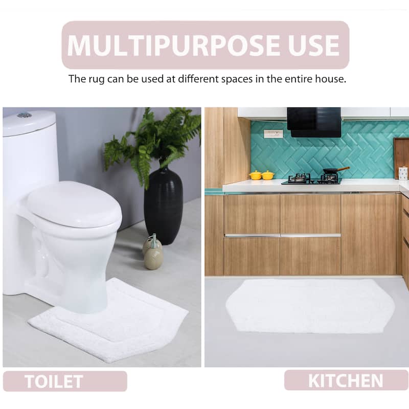 Waterford Collection 100% Cotton Non-Slip Bathroom Rug Set, Machine Washable Bath Rug, 5 Piece Bath Mat Set with Contour