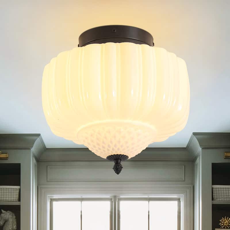 12.6" Modern Coastal Schoolhouse Semi-Flush Mount Ceiling Light with Milk Textured Glass for Bedroom, Kitchen, Entryways