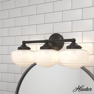 Hunter Saddle Creek Vanity Wall Light - Transitional, Vintage Schoolhouse - Damp Rated!