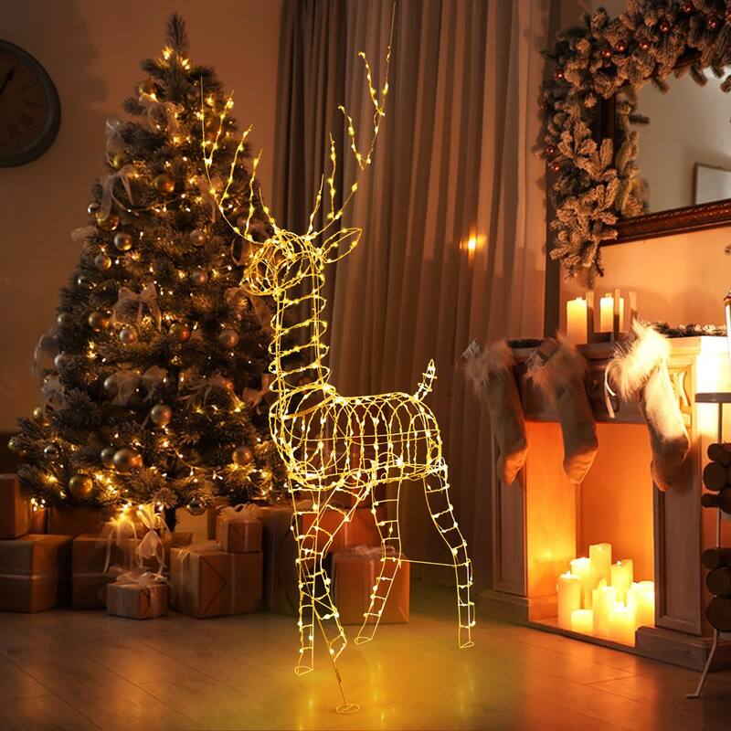 Gymax 6 ' Pre-Lit Christmas Reindeer w/ 300 Warm White LED Lights - Multi - See Details