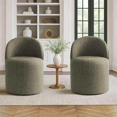 Upholstered Linen Barrel Accent Chair with with Castors(Set of 2)