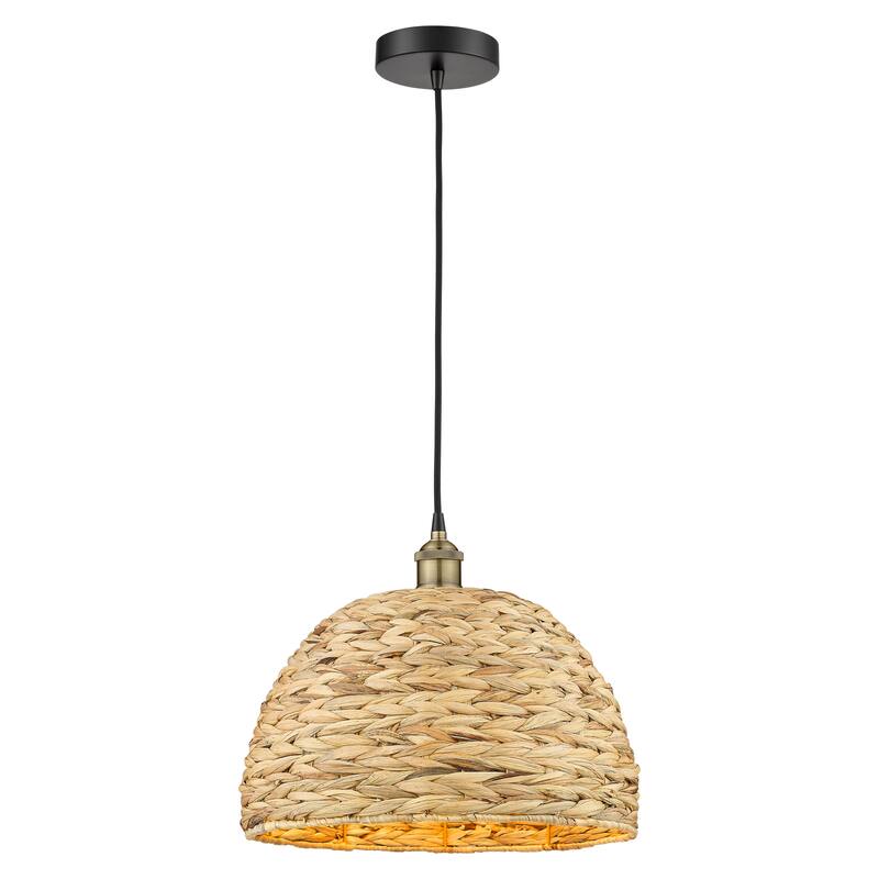 Innovations Lighting Endless Possibilities Edison - Woven Rattan - 1 Light 16" Cord Hung Mini Pendant - Black Antique Brass