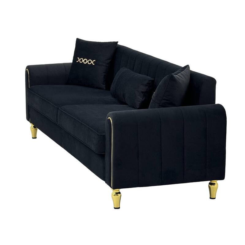 Roomfitters 87.4 Inch 3 Seater Elegant Modern Upholstered Sofa with Gold Metal Trim, Vertical Channel Tufted Back