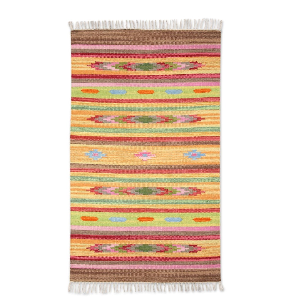 Handmade Delhi Colors Wool area rug (India) - Big