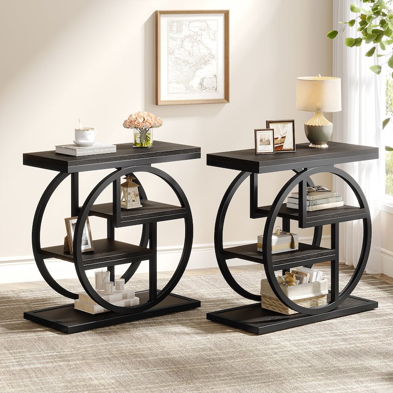Small 3-tier Living Room End Tables And Side Tables with Metal Frame - 2 PCS - Black