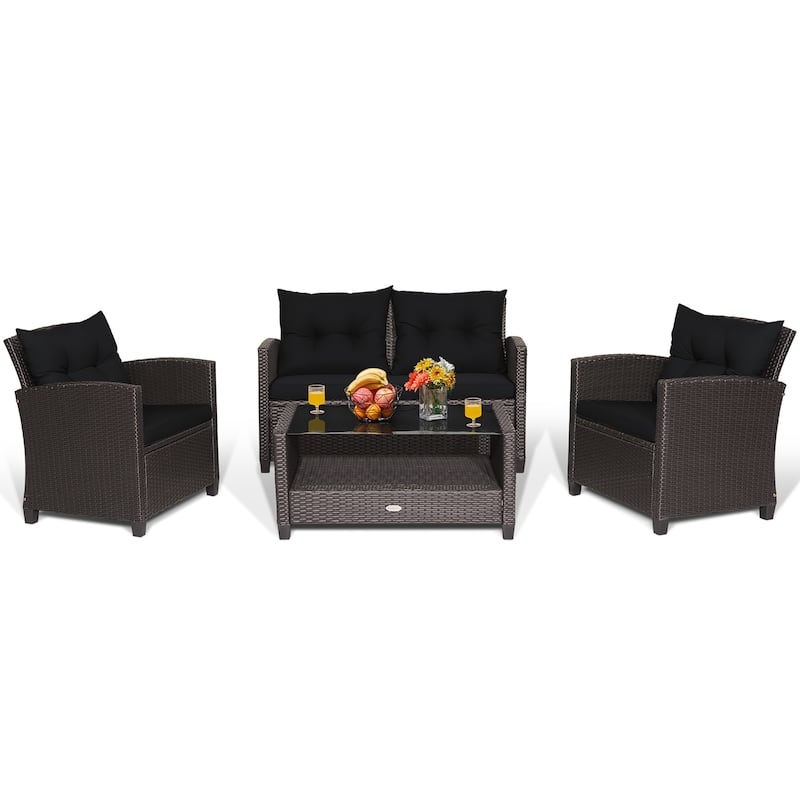 Costway 8 PCS Patio Rattan Furniture Set Glass Table Shelf Sofa - See Details
