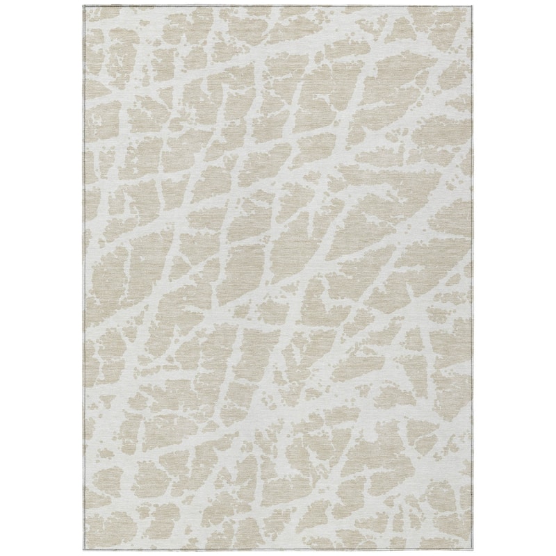 Machine Washable Indoor/ Outdoor Transitional Beige Crackle Chantille Rug
