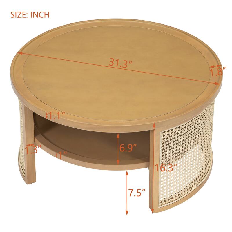 2-Tiered Round Natural Wood Coffee Table