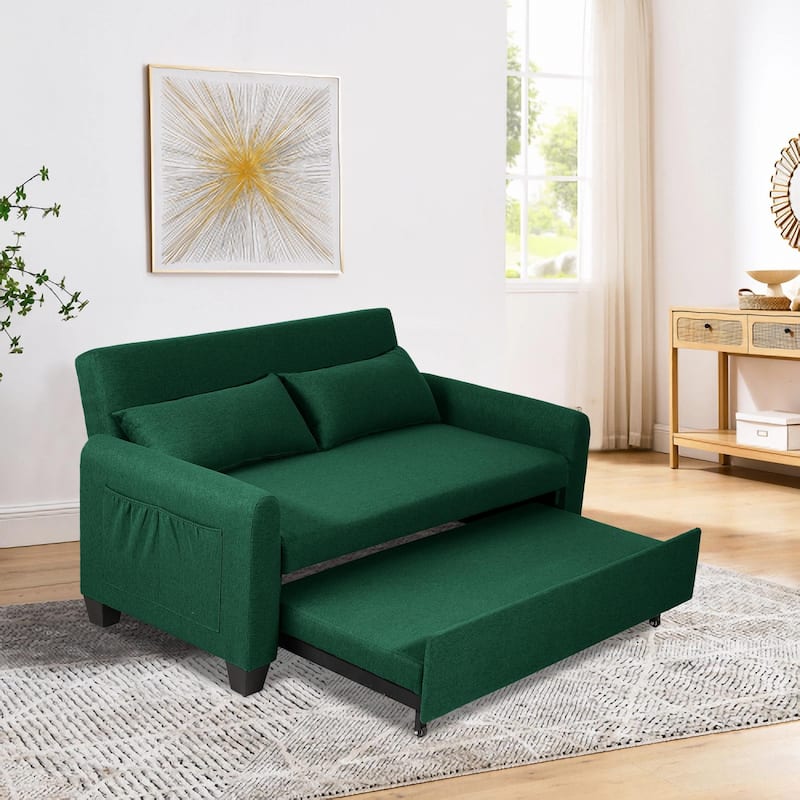 GDFStudio - Burlap 61" Convertible Sofa Bed with Storage Bag - Green