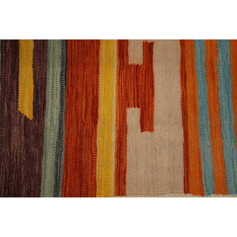 Hand Woven Oriental 100% Wool Carpet Southwestern Geometric Multi-Colored Kilim Runner Rug - 9' 6'' X 2' 8''