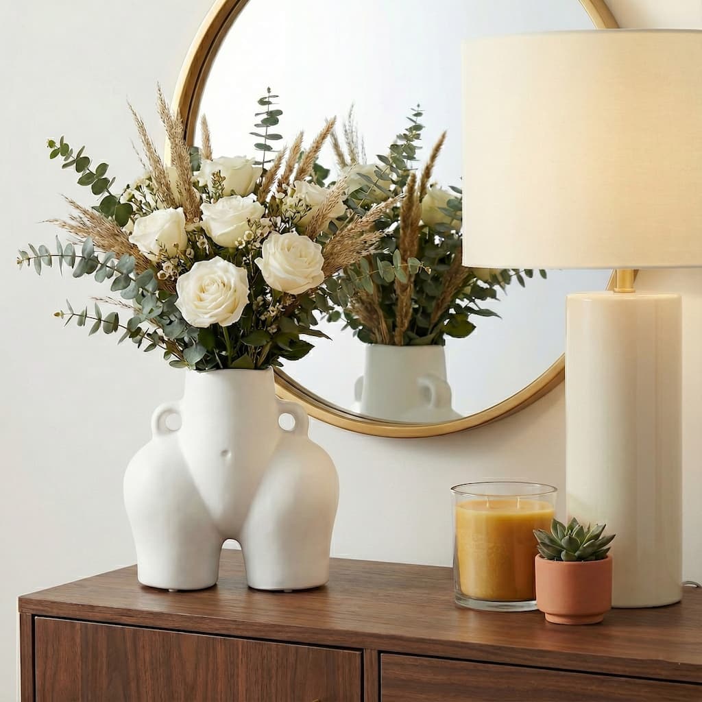 Ceramic Half Body Shape Flower Vase - White, 6"