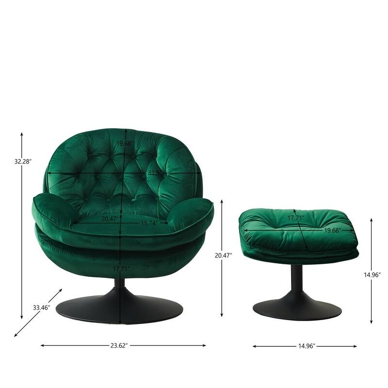 Swivel Leisure Chair Velvet Upholstered Lounge Chair Comfortable Deep Buttons Backrests Chair with Ottoman