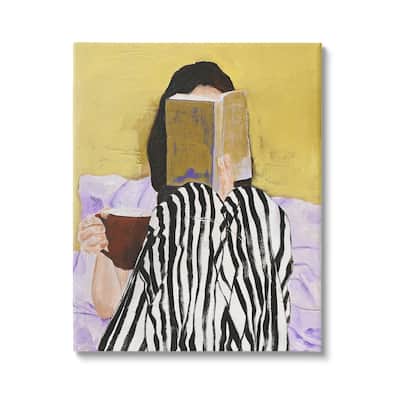 Stupell Girl Reading in Bed Canvas Wall Art Design by Design Fabrikken