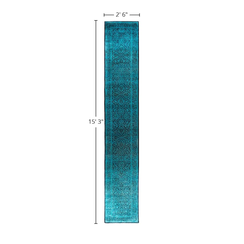 Fine Vibrance One-of-a-Kind Hand-Knotted Runner Rug - Black, 2' 6" x 15' 3" - 2' 6" x 15' 3"