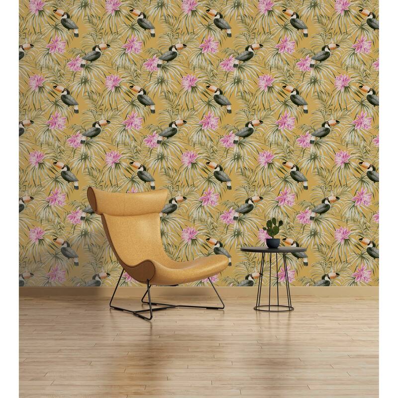Toucan Tropical Yellow Wallpaper - 20.8 in. W x 33ft L - Double Roll