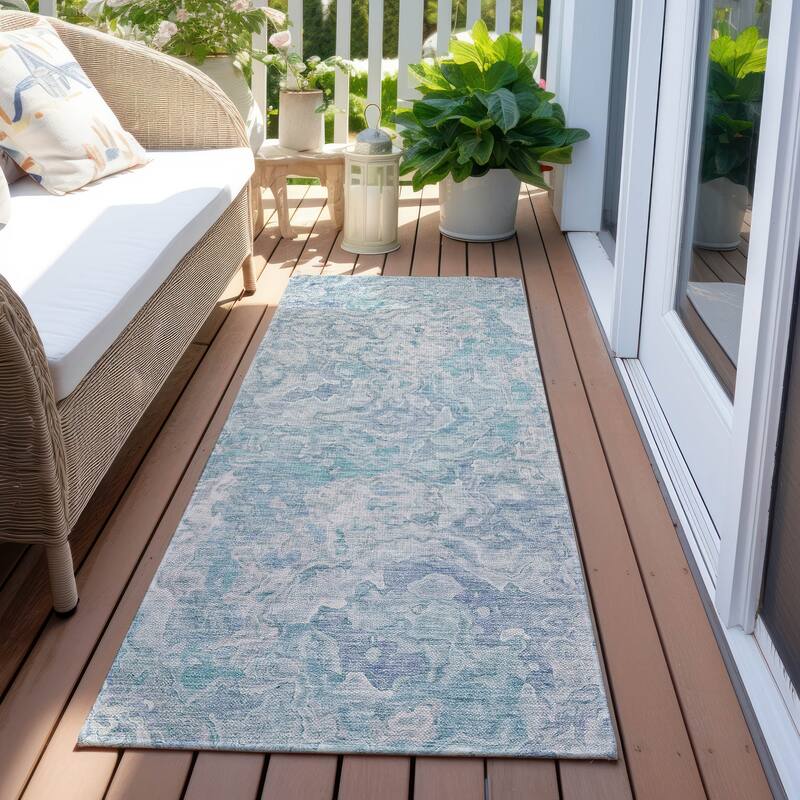 Machine Washable Indoor/ Outdoor Chantille Abstract Modern Rug - Sky - 2'3" x 7'6"