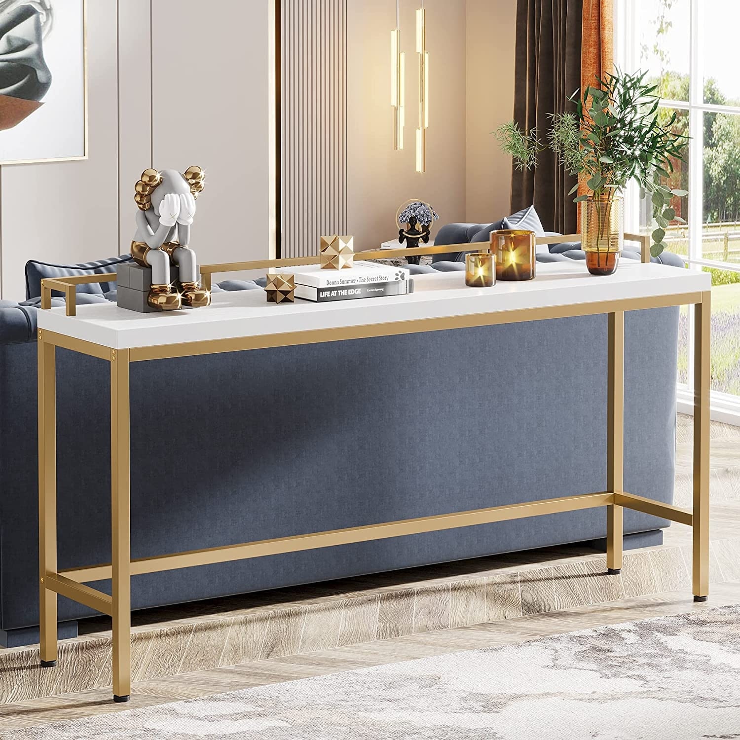 70.9" Extra Long Sofa Console Table, Behind The Couch Table Narrow Entryway Table
