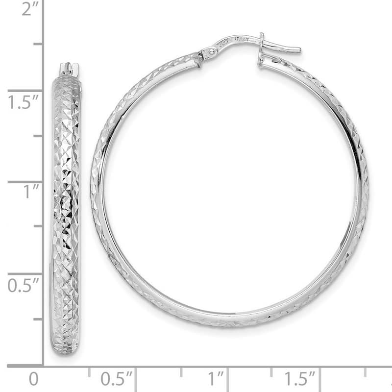 Curata 14k White Gold Textured 39x4mm Round Hoop Earrings