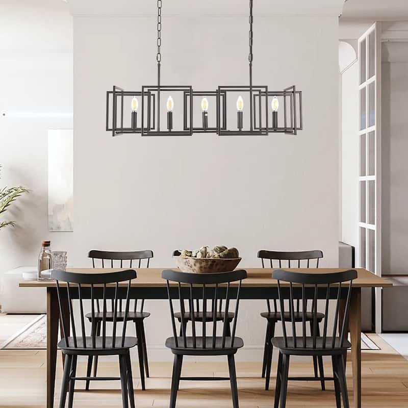 5 - Light Dimmable Kitchen Island Chandelier - Matte Black - N/A