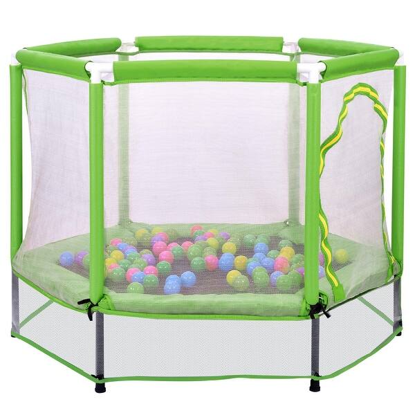 slide 2 of 30, 55'' Toddlers Trampoline With Safety Enclosure Net And Balls, Indoor Outdoor Mini Trampoline For Kids