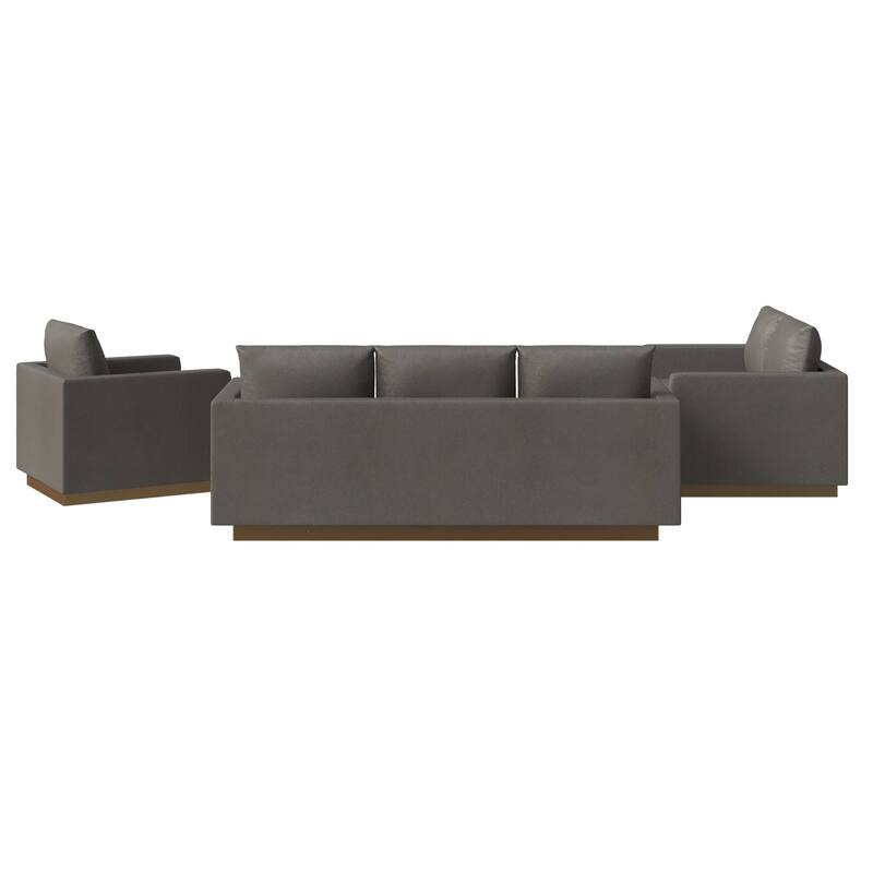 3-Piece Executive Leather Sofa Set with Brushed Gold Stainless Steel Base