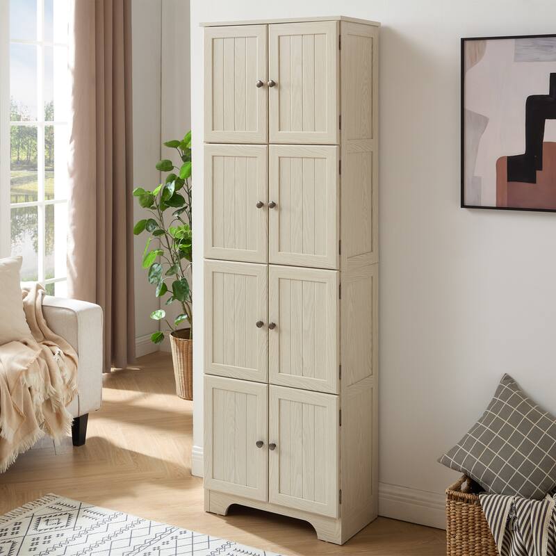 Tall Storage Cabinet White Pantry Cabinet with 8 Doors, Corner Cabinet Side Cabinet Hallway Cabinet for Kitchen