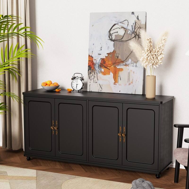 Mid Century Modern 60" Sideboard Cabinet with Adjustable Shelves and 4 Doors