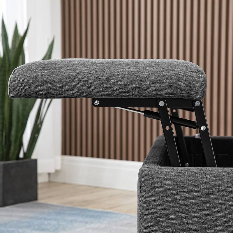 HOMCOM 30" Square Storage Ottoman, Upholstered Ottoman Coffee Table with Lift Top, Button Tufted and Wood Legs, Dark Grey