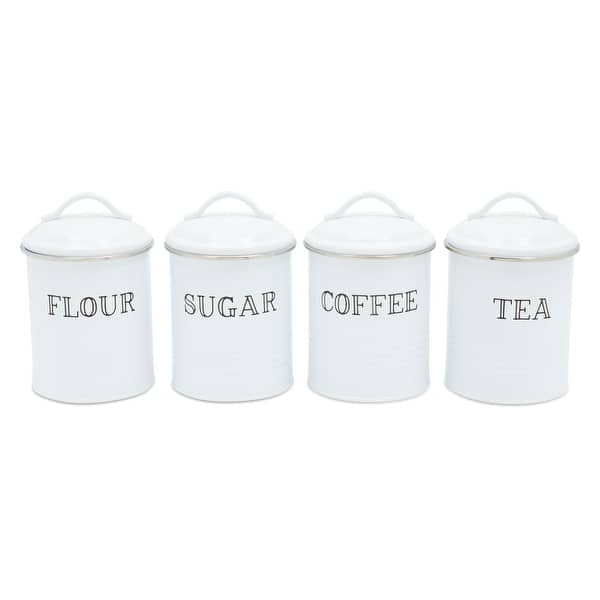 slide 1 of 10, Farmhouse Canister Set, White Metal Kitchen Containers with Lids (4 x 6.3 In, 4 Pack)