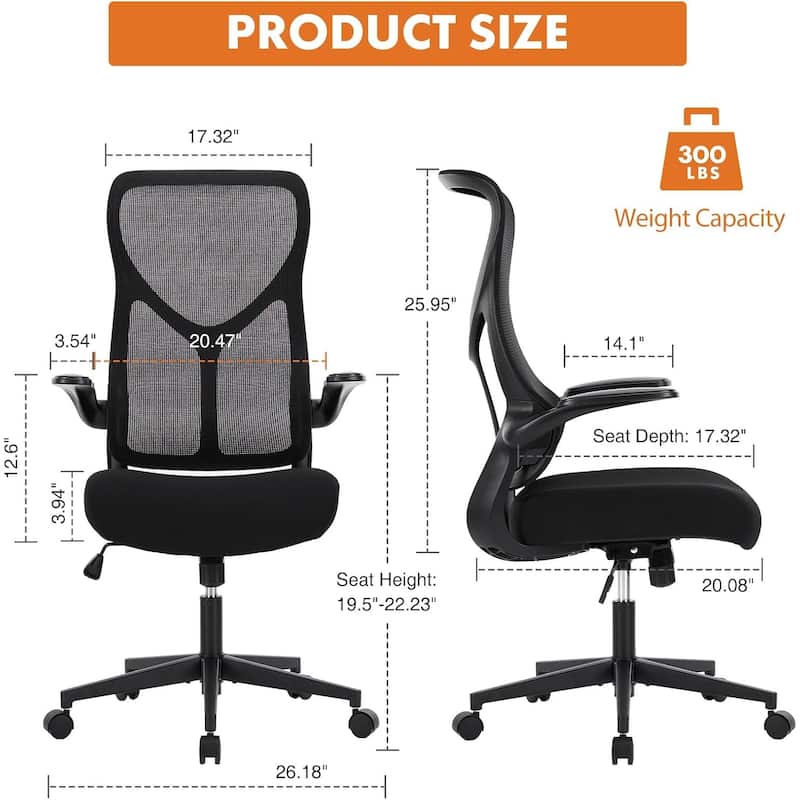 Ergonomic Office Desk Computer Chair - 20.08"D x 26.37"W x 48.03"H