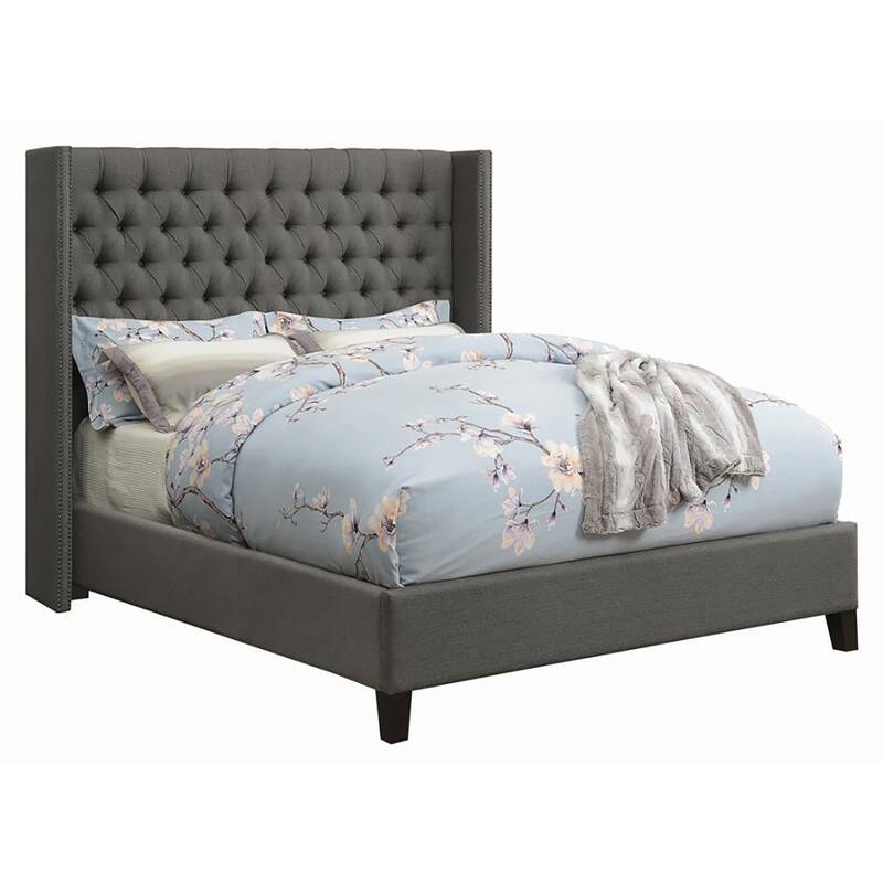 Lendra Grey Wingback Upholstered Panel Bed