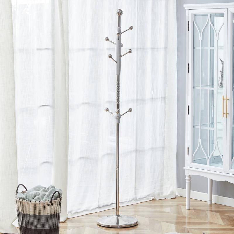 72" Silver Stainless Steel Coat Rack ,Solid Wood Brackets and Detachable Design