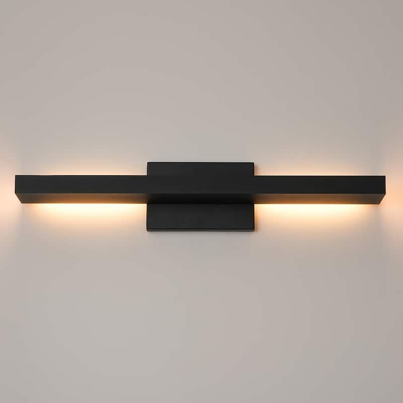 23.6" Modern Black Outdoor Wall Light - 37W 3000K Warm Light, IP54 Waterproof Linear Fixture for Patio & Porch