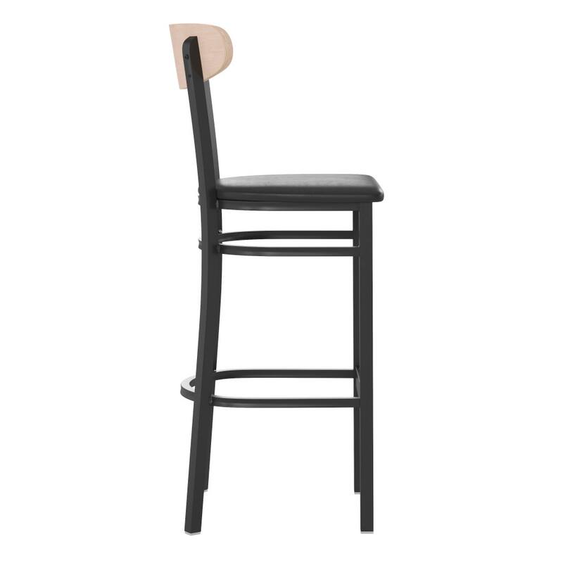 Commercial Metal Barstool with Wood Seat and Boomerang Back