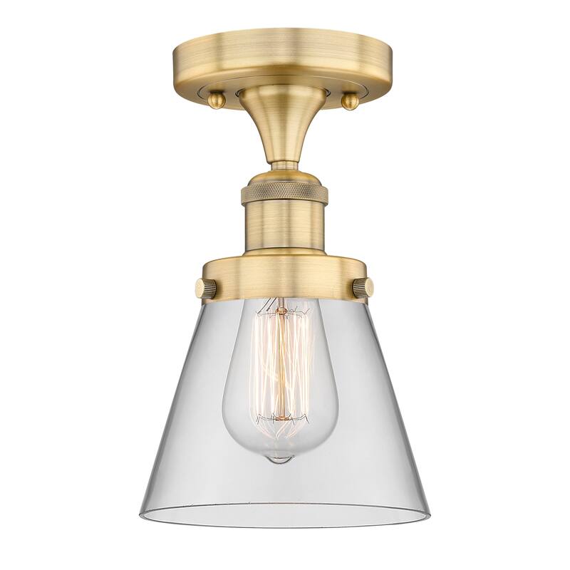 Innovations Lighting Edison Cone - 1 Light 7" Semi-Flush Mount - Clear/Brushed Brass