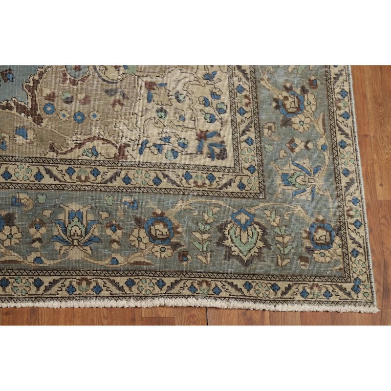 Floral Tabriz Persian Area Rug Hand-Knotted Light Blue Wool Carpet - 8'3"x 11'2"