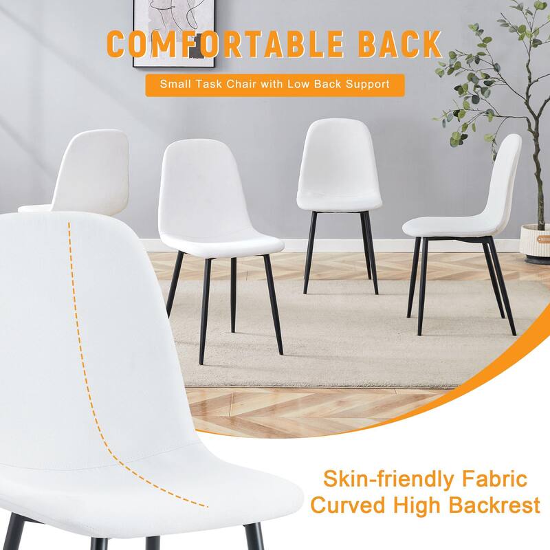 Luxury Simple Chair - Set of 4 WHITE Linen-Cotton Material High Resilience Dining Chair with Metal Black Leg