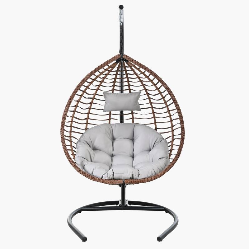 Hanging Hammock Chair with Stand, Rattan Design & Plush Cushion