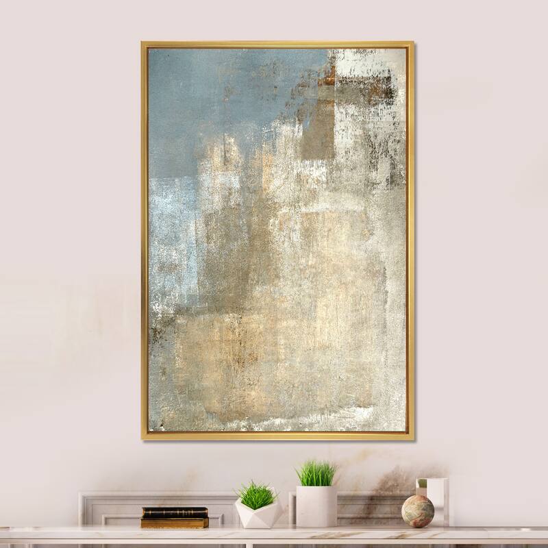 Designart "Grey Meets Brown Abstract Art IV" Modern Framed Canvas Wall Art - 16 in. wide x 32 in. high - Gold