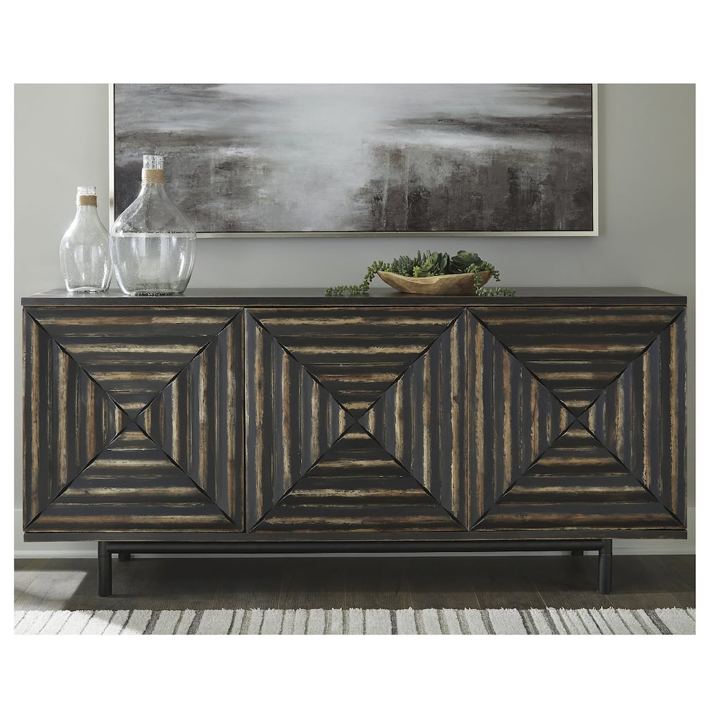 Signature Design by Ashley Fair Ridge Distressed Black Accent Cabinet - 72"W x 18"D x 32"H