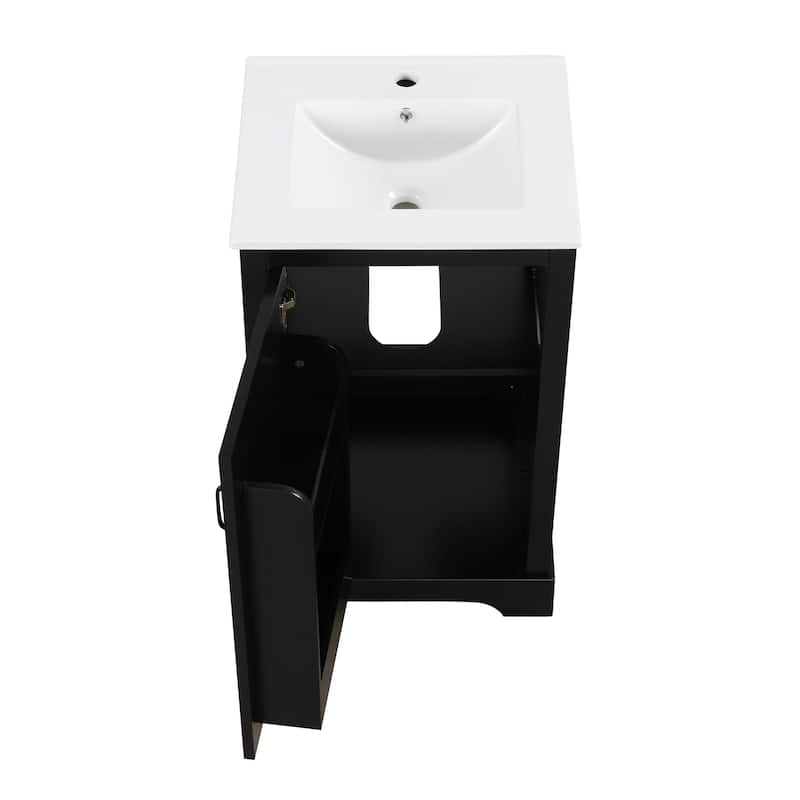 Bathroom Vanity with Sink, Small Bathroom Cabinet with Door, Vanity Set with 2-Tier Storage Rack and Adjustable Shelve
