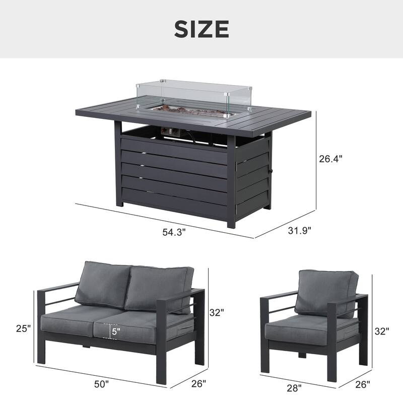4 Pcs Patio Furniture Set with Propane Firepit