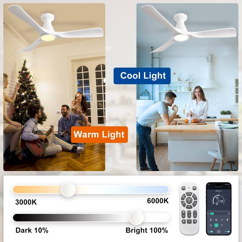 Ceiling Fan Without Light: 42-52 Inch 3 Blade Indoor Outdoor Fans for Patios